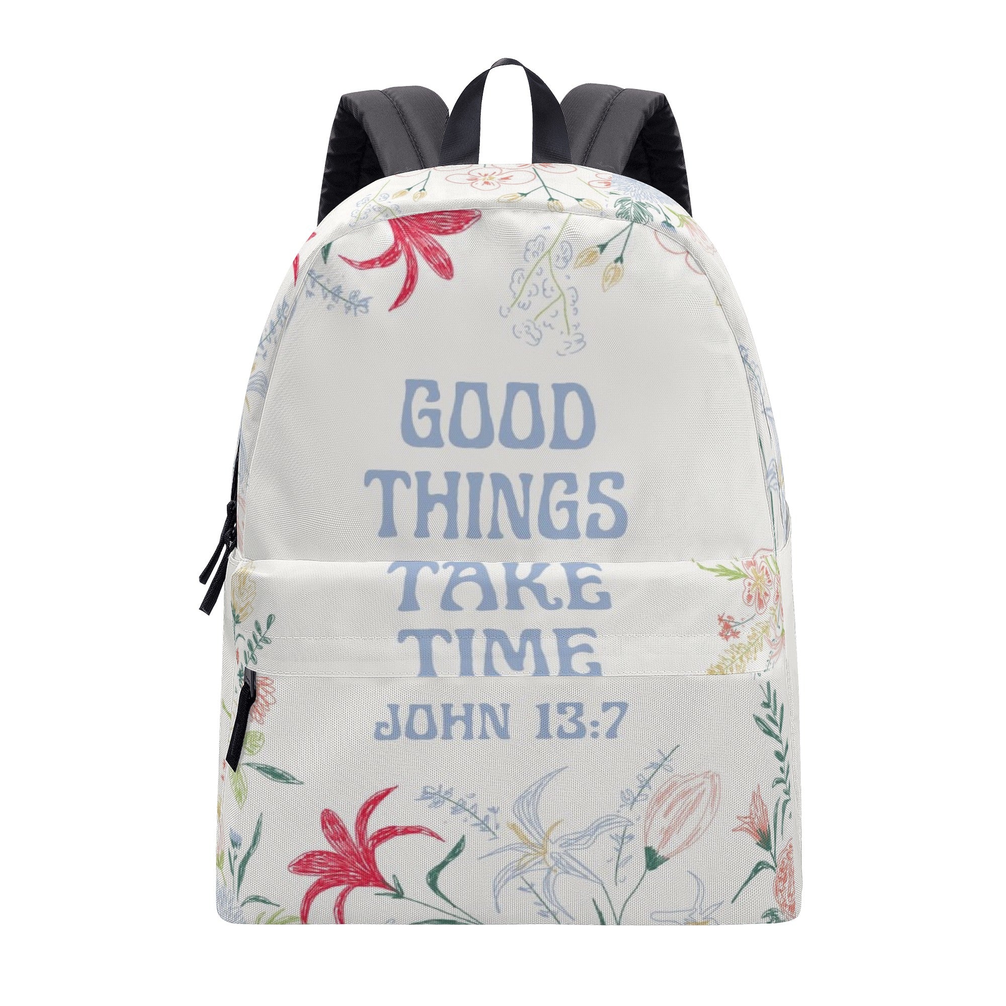 Good Things Take Time Backpack, Bible Verse Backpack, Christian Floral Backpack, Inspirational Faith School Bag, John 13:7 Backpack.PLAF31